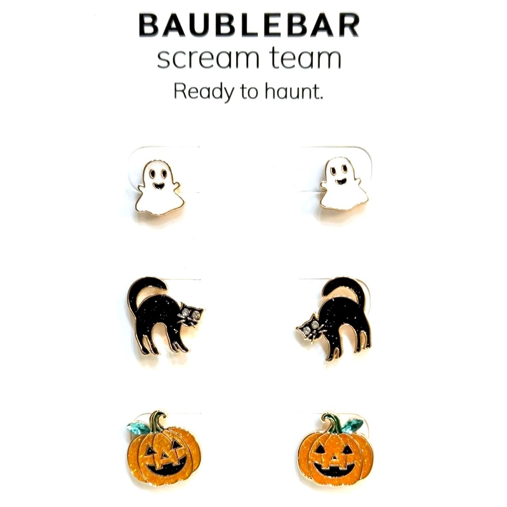NWT ⚜️🖤⚜️ BaubleBar *Scream Team* Ghost, Cat & Jack-o-Lantern Earrings